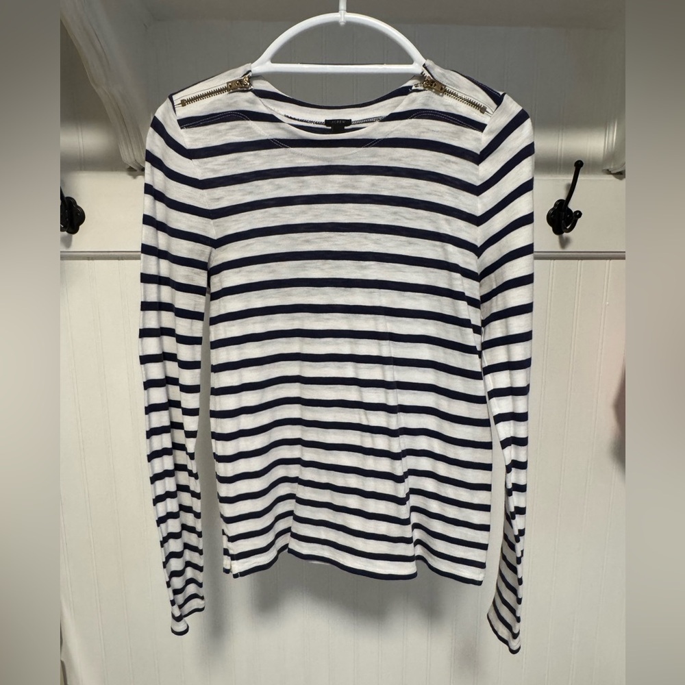 J.Crew Striped Long Sleeve Top with Zipper Accents